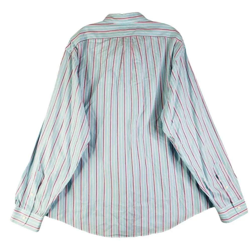 Polo Ralph Lauren Oxford Shirt Mens XXL Aqua Vertical Stripe LS Button Down